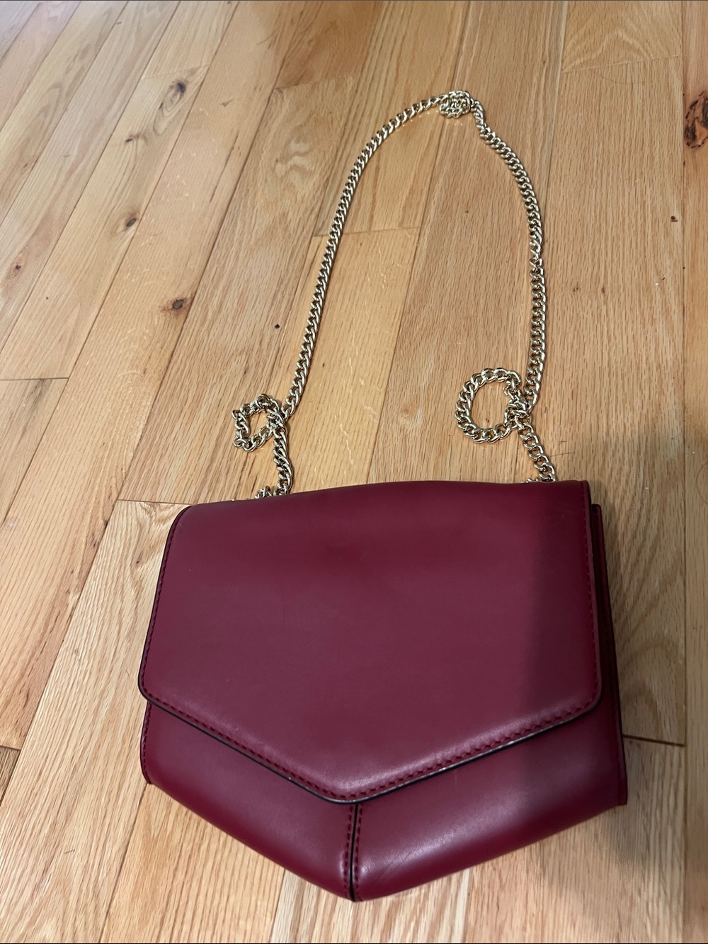 Sandro Burgundy Leather Crossbody with Gold Chain